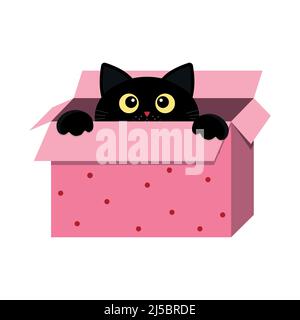 Schwarze Katze, Katzengesicht, spielende Haustiere. Tätowierung. Darstellung von Farbvektoren Stock Vektor