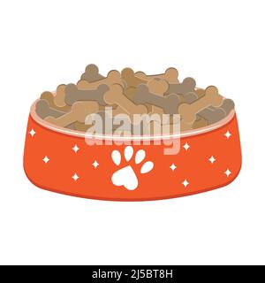 Eine Schüssel mit Futter für Hunde und Katzen. Vektorgrafik in flachem Stil, isoliert auf weißem Hintergrund. Stock Vektor