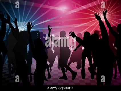 Hintergrund mit Dance Floor und silhouetted Dancing Crowd Stock Vektor