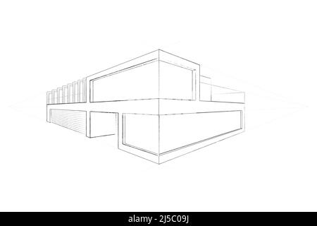 Architektonische Skizze eines zeitgenössischen Hauses. Konstruktion Architektur Gestaltung Linie Kunst Hintergrund. Vektorgrafik Stock Vektor