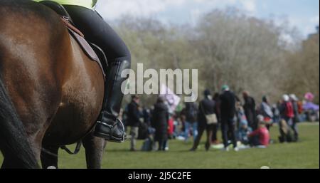 London, Großbritannien - 04 09 2022: Ein städtischer Polizeibeamter zu Pferd bei einem Aussterben Klimaprotest der Rebellion. Stockfoto