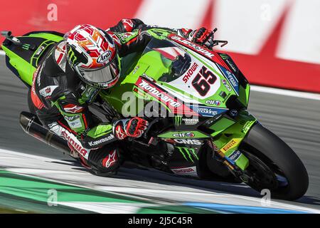 Assen, Niederlande. 22. April 2022. 22.. April 2022. Assen, Niederlande. 2022-04-22 10:57:40 ASSEN - Jonathan Rea (GBR) auf seiner Kawasaki während des freien Trainings für die Superbike-Weltmeisterschaft auf dem TT Circuit Assen. ANP VINCENT JANNINK netherlands Out - belgium Out Credit: ANP/Alamy Live News Credit: ANP/Alamy Live News Stockfoto