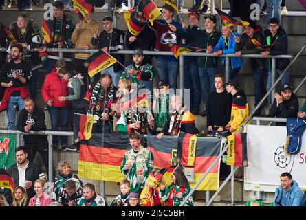 Rosenheim, Deutschland. 21. April 2022. DEB Fans beim Spiel DEUTSCHLAND - SCHWEIZ 4-2 Freundschaftsspiel DEB EISHOCKEY, WM 2022 Vorbereitung in Rosenheim Deutschland, April21, 2022, Saison 2021/2022, Schweiz, © Peter Schatz / Alamy Live News Credit: Peter Schatz/Alamy Live News Stockfoto