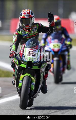 Assen, Niederlande. 22. April 2022. 22.. April 2022. Assen, Niederlande. 2022-04-22 11:16:37 ASSEN - Jonathan Rea (GBR) auf seiner Kawasaki während des freien Trainings für die Superbike-Weltmeisterschaft auf dem TT Circuit Assen. ANP VINCENT JANNINK netherlands Out - belgium Out Credit: ANP/Alamy Live News Credit: ANP/Alamy Live News Stockfoto