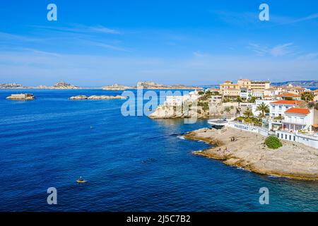 Panorama sur l'Anse de la Fausse monnaie,et les îles du Frioul Marseille Provence Frankreich Paca 13 Stockfoto