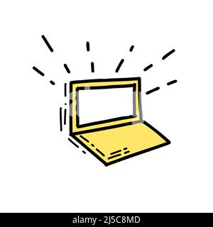 Illustration Computer gelbe Farbe im Doodle-Stil Stock Vektor