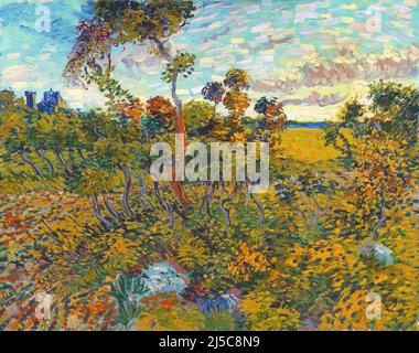 The Sunset at Montmajour von Vincent Van Gogh 1888. Van Gogh Museum in Amsterdam, Niederlande Stockfoto
