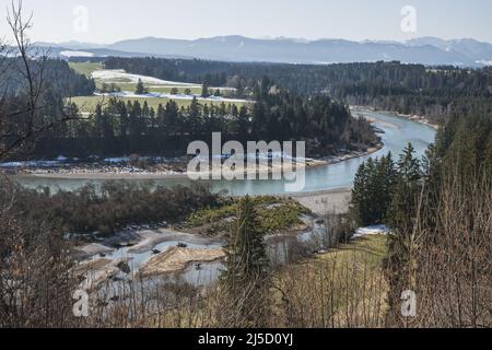 Lech-Schleife bei Burggen, Pfaffenwinkel, Bezirk Weilheim-Schongau [automatisierte Übersetzung] Stockfoto