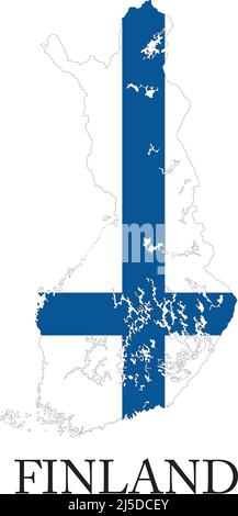 Länderform, umrandet und gefüllt mit der Flagge Finnlands, im Vektorformat. Stock Vektor