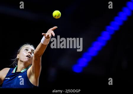 Stuttgart, Deutschland. 22. April 2022. Tennis: WTA Tour - Stuttgart, Singles, Frauen, Viertelfinale. Kontaveit (Estland) - Sabalenka (Weißrussland). Anet Kontaveit in Aktion. Quelle: Tom Weller/dpa/Alamy Live News Stockfoto