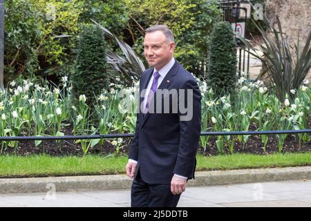 Der britische Premierminister Boris Johnson begrüßt den polnischen Präsidenten Andrzej Sebastian Duda in der Downing Street 10. Bilder aufgenommen am 7.. April 2022. © Belind Stockfoto