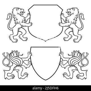 Wappen mit Löwen isoliert auf weißem Hintergrund. Illustration Stock Vektor