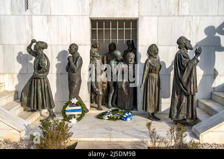 Statuen des Befragungsdenkmal auf der Podokataro-Bastion, Nikosia, Zypern, Europa | Statuen des Freiheitsdenkmals auf der Podocattaro Bastion, Nicosi Stockfoto