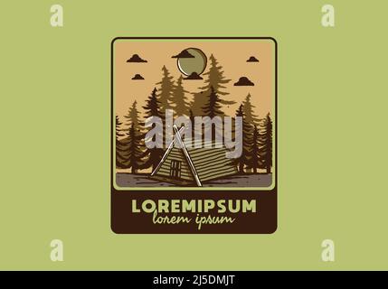 Holzhütte im Dschungel Illustration Design Stock Vektor