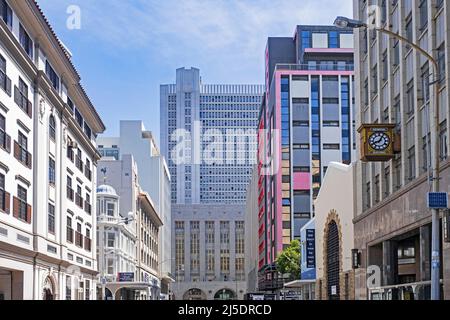 Burg Street in der Nähe des Greenmarket Square in der City Bowl Gegend von Kapstadt / Kaapstad, Western Cape Province, Südafrika Stockfoto