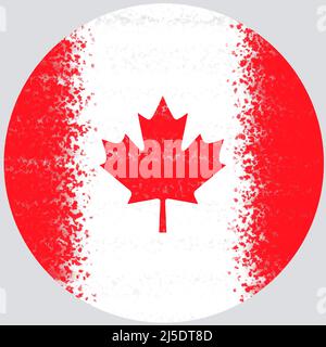 Abbildung mit Pinselstrich-Effekt der Flagge Kanadas in kreisförmiger Form. Der Hintergrund ist hellgrau. Stockfoto