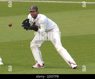 22. April 2022. London, Großbritannien. Surreys Ben Foakes als Surrey gegen Somerset in der County Championship beim Kia Oval, Tag zwei. David Rowe/Alamy Live News Stockfoto