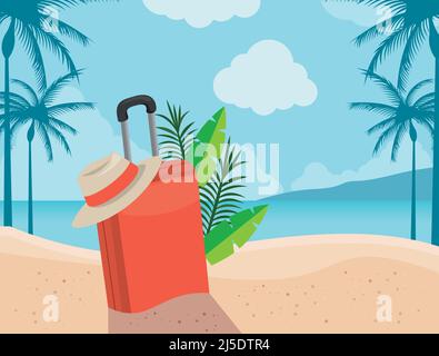 Koffer und Hut seekape Stock Vektor