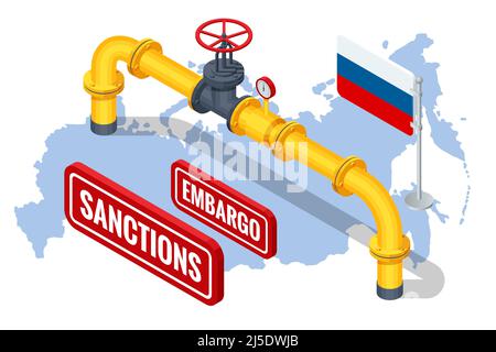 Sanktionen, Embargo gegen russisches Gas und Öl. Russland Aggressor, Krieg. Transport, Lieferung, Transport von Erdgas Stock Vektor