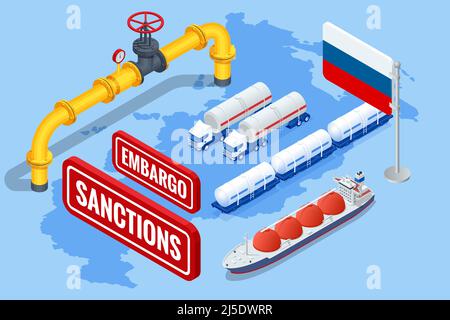 Sanktionen, Embargo gegen russisches Gas und Öl. Russland Aggressor, Krieg. Transport, Lieferung, Transport von Erdgas Stock Vektor