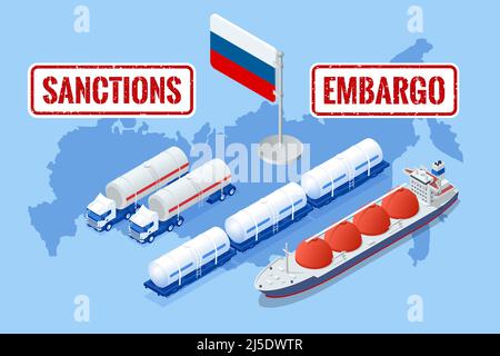 Sanktionen, Embargo gegen russisches Gas und Öl. Russland Aggressor, Krieg. Transport, Lieferung, Transport von Erdgas Stock Vektor