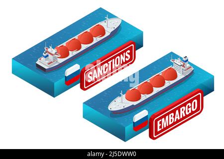 Sanktionen, Embargo gegen russisches Gas und Öl. Russland Aggressor, Krieg. Transport, Lieferung, Transport von Erdgas Stock Vektor