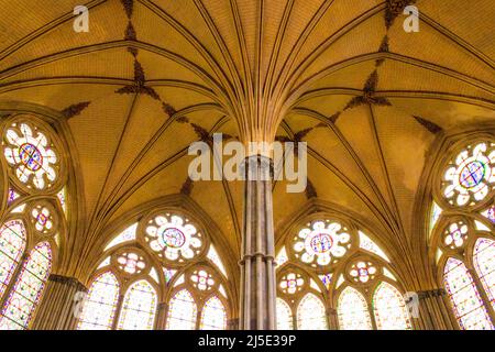 Das Innere des Kapitelhauses von Magna Carta in der anglikanischen Kathedrale von Salisbury, Wiltshire, England, Großbritannien Stockfoto