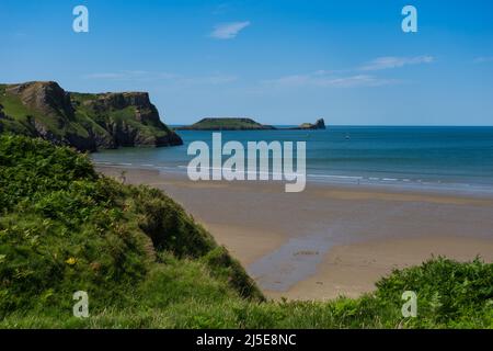 Sonnige Tagesansicht von Worms Head, Gower Peninsula, Wales Stockfoto