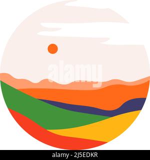 Wüstenlandschaft, Szene mit Sonne und Felsvektor Stock Vektor