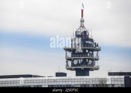 Hrvatska radiotelevizija: Kroatische Radio- und TV-Zentrale und Antenne. Prisavlje, Zagreb Stockfoto