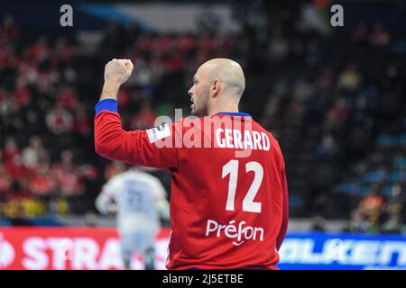 Torwart Vincent Gerard (Frankreich) gegen Schweden. EHF Euro 2022. Halbfinale Stockfoto