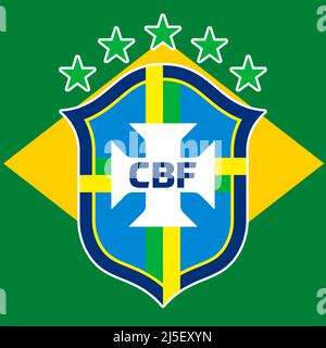 Logo des brasilianischen Fußballverbands mit Nationalflagge, FIFA-Weltmeisterschaft 2022, Abbildung Stockfoto