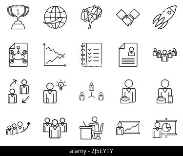 Satz von Business manamant Icon Set Graph, Meeting Icon Business manamant Vektorsymbol auf weißem Hintergrund. Stock Vektor