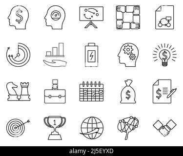 Satz von Business manamant Symbol Set Brain, Brainstorming Symbol Business manamant Vektor-Symbol auf weißem Hintergrund. Stock Vektor