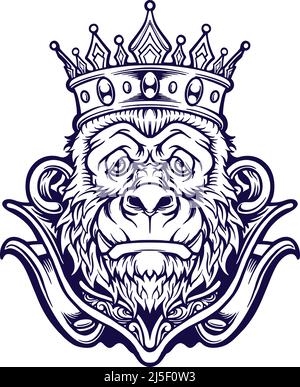 King Head Monkey Mascot Silhouette Vektor-Illustrationen für Ihre Arbeit Logo, Maskottchen Merchandise T-Shirt, Aufkleber und Label-Designs, Poster Stock Vektor