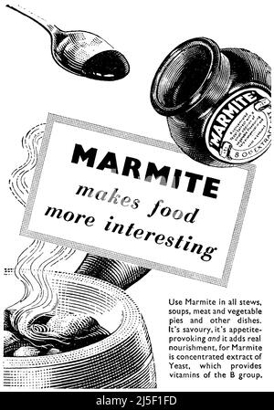 1950s Britische Werbung für Marmite. Stockfoto