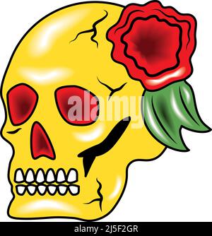 Totenkopf und Blumen Tattoo Stock Vektor