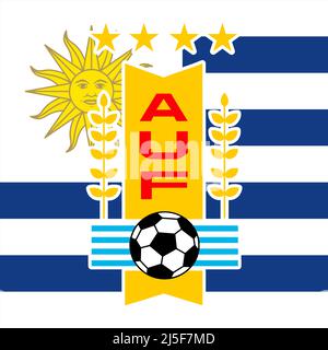 Logo des Fußballverbands Uruguay mit Nationalflagge, FIFA-Weltmeisterschaft 2022, Abbildung Stockfoto