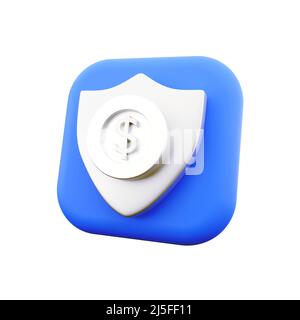 3D Renderschild mit Dollarzeichen und Münzstapeln isoliert auf weißem Hintergrund 3D Renderschild-Symboldarstellung. Stockfoto