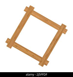 Rechteckiger leerer Rahmen aus Holz und Bambus, isoliert auf weißem Hintergrund Stockfoto