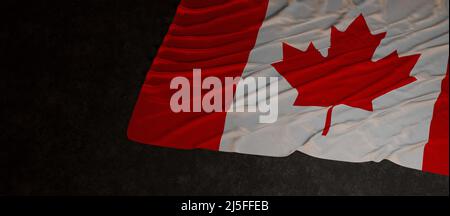 Kanadische Flagge auf dunklem Hintergrund Banner 3D Rendering Stockfoto