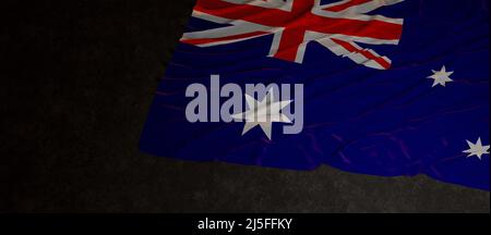 Tageskonzept Australien. Australische Flagge mit Falten 3D Render Stockfoto