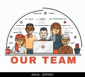 Vektorlinie Art flache Illustration eines erfolgreichen freundlichen Business-Team Stock Vektor