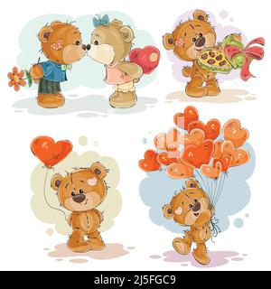 Set von Vektor-Clip-Art-Illustrationen von emaillierten Teddybären. Drucken für Valentinstag Stock Vektor