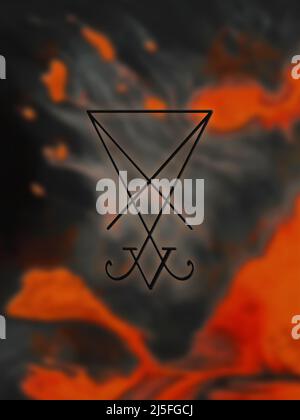 Magisches Symbol auf abstraktem Hintergrund, schwarz und rot, 3D Rendering Stockfoto