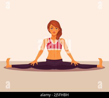 Vektor-Illustration von Yoga-Mädchen tun die Splits. Upavistha Konasana Übung. Stock Vektor