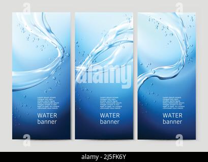 Vektor-Illustration Hintergrund mit Strömungen und Tropfen von kristallklarem Wasser von hellblauer Farbe Stock Vektor