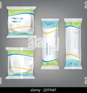 Vector Set in einem realistischen Stil, gebrauchsfertiges Design der Verpackung für Snacks - Kekse, Schokolade, Süßigkeiten, Riegel, Cracker. Kann nicht nur für fo verwendet werden Stock Vektor