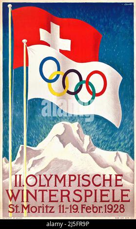 Plakat der Olympischen Winterspiele - II. OLYMPISCHE WINTERSPIELE, ST. MORITZ 1928 Stockfoto