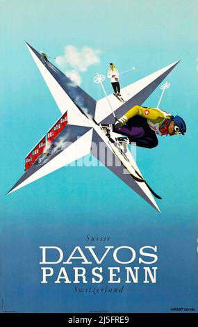 Jahrgang 1940s Schweizer Wintersport-Poster - Davos / Parsenn , 1946 Stockfoto